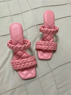 Sam & Libby - Pink Braided Double-Strap Slide Cushioned Heels